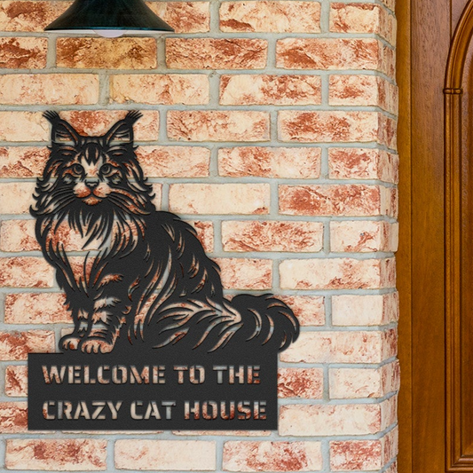 Embrace the Grandeur: 'Majestic Maine Coon Manor Laser Cut Metal Welcome Sign' for Enthusiasts