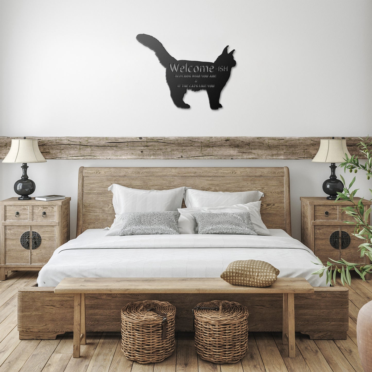 Greet with Grandeur: The Majestic Maine Coon Laser Cut Metal Welcome Sign for Cat Enthusiasts
