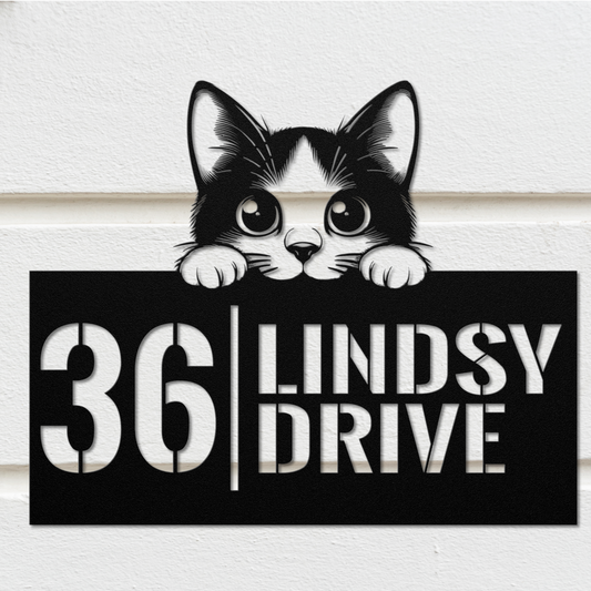 Peeking Kitty Laser Cut Metal Sign