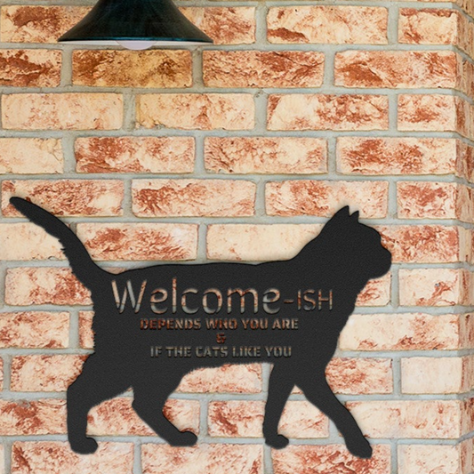 Purr-fectly Welcoming-ish: Charming Laser Cut Metal Sign for Domestic Shorthair Cat Lovers
