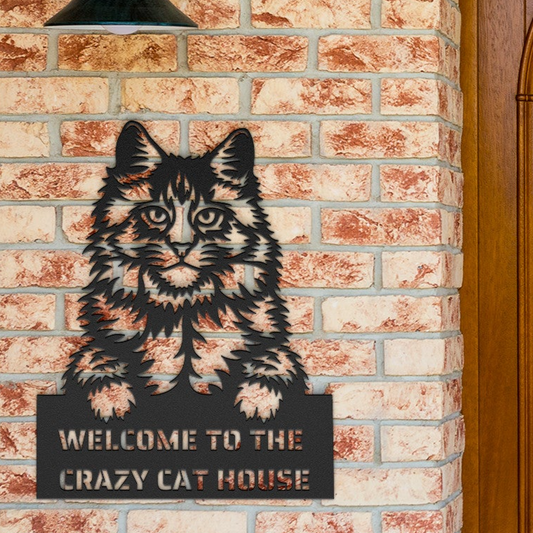 Welcome to the Cat Castle: The 'Maine Coon Manor Laser Cut Metal Welcome Sign' for Proud Cat Homes