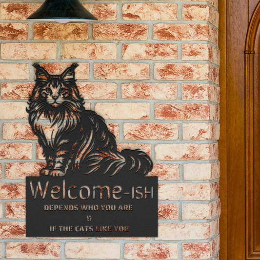 Whimsy at Your Doorstep: The 'Maine Coon Laser Cut Metal Welcome-ish Sign' for Cat Connoisseurs