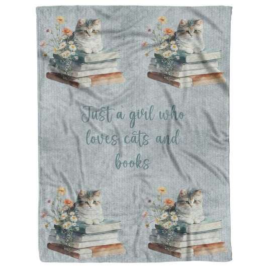 Cozy Cat and Book Bliss: Unwind with the 'Just A Girl Who Loves Cats And Books' Sherpa Fleece Blanket #110 - Purrfectly Spoilt