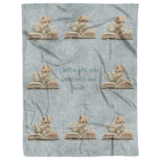 Cozy Cat and Book Bliss: Unwind with the 'Just A Girl Who Loves Cats And Books' Sherpa Fleece Blanket #111 - Purrfectly Spoilt