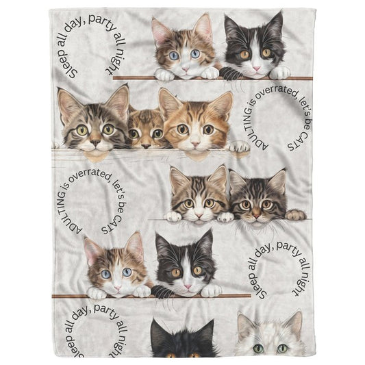 Embrace Cozy Cat Vibes with the 'Adulting Is Overrated, Let's Be Cats' Sherpa Fleece Blanket – Perfect for Every Cat Lover's Sanctuary #131 - Purrfectly Spoilt